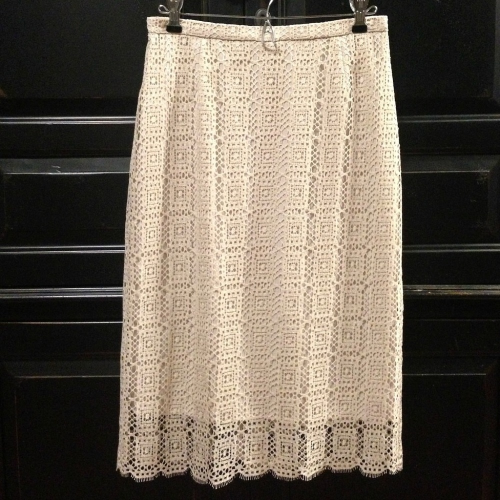 J. Crew Ivory Lace Pencil Skirt